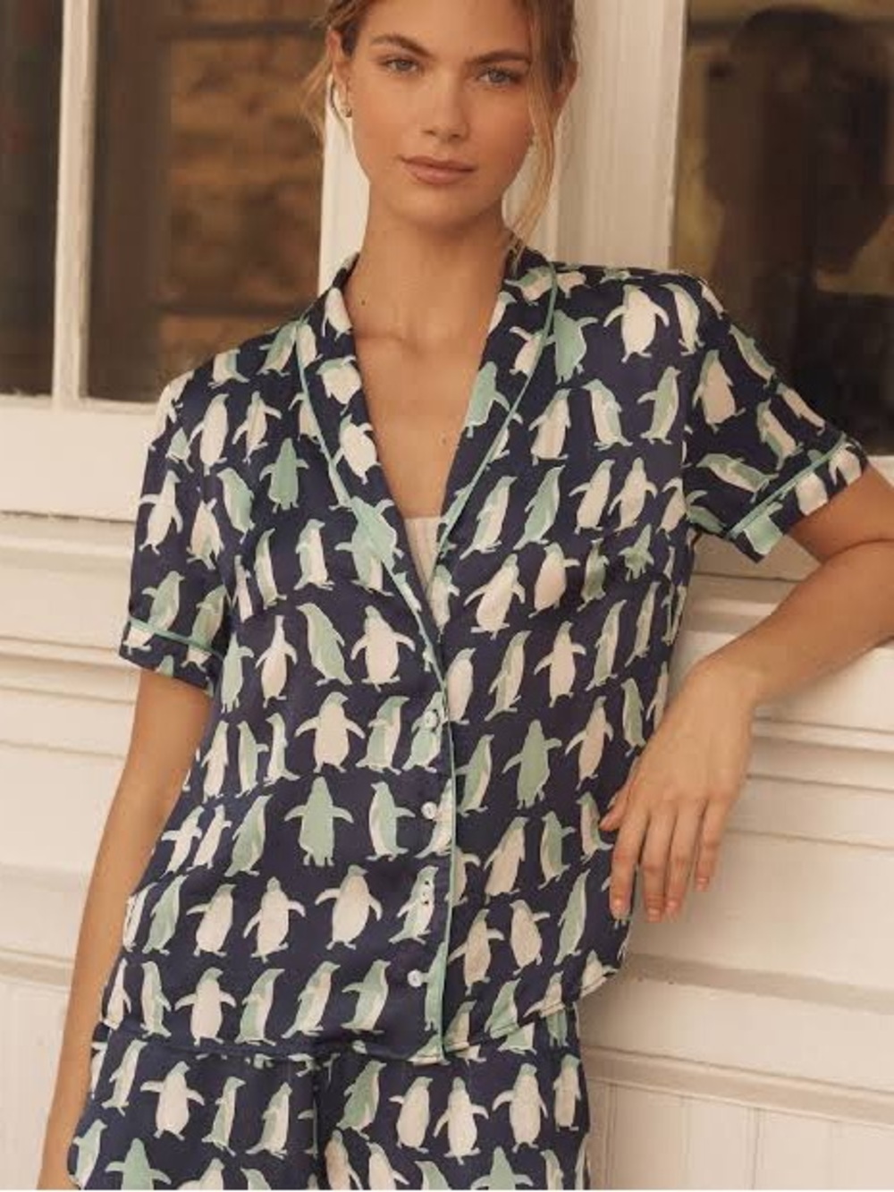 Anthropologie Lyrebird Penguin Print Pajama Top
